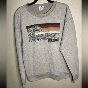 Prairie Mountain Oregon Beige Cozy Fall Sweater with Wave Design size large